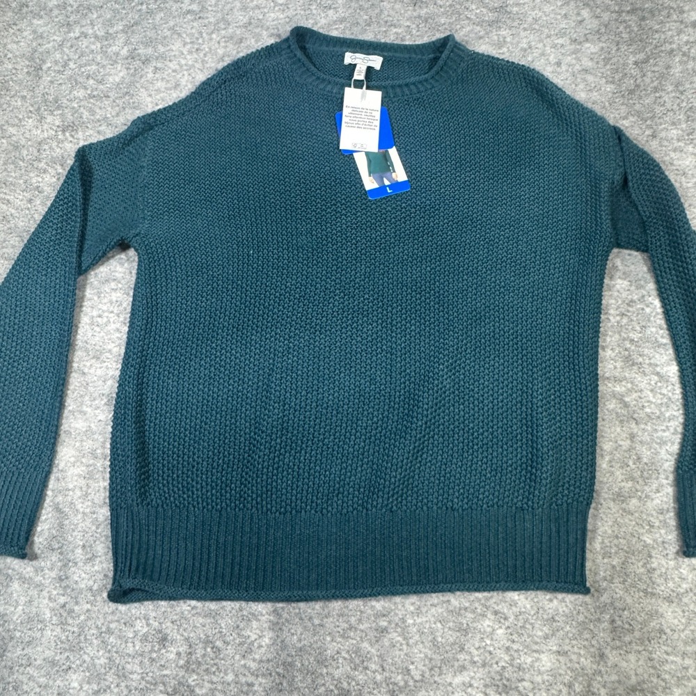 Jessica Simpson Womens Teal Green Popcorn Knit Crewneck Sweater Large NWT